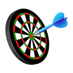 Target arrow icon success blue. Dart on target dartboard. 3d isolated on white background