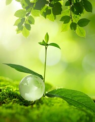 Sunlit sapling growing around a glass Earth