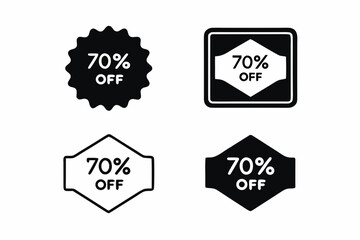 70 percent off discount badge silhouette vector illustration, isolated on white background