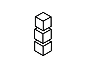 Fototapeta premium Stacked Cubes Outline Icon Blockchain Technology Block Chain System Data Storage Element