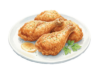 watercolor fried chicken on plate