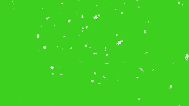 Snowfall overlay green screen loop 4k, Falling snowflakes chroma key background Christmas winter effect, falling snowflakes holiday background. 