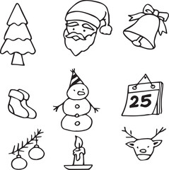 christmas hand drawn icon set vector illustration