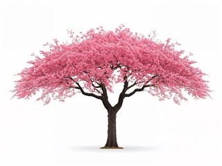 A beautiful pink cherry blossom (Sakura) tree in full bloom, isolated on a white background. Spring season concept.
