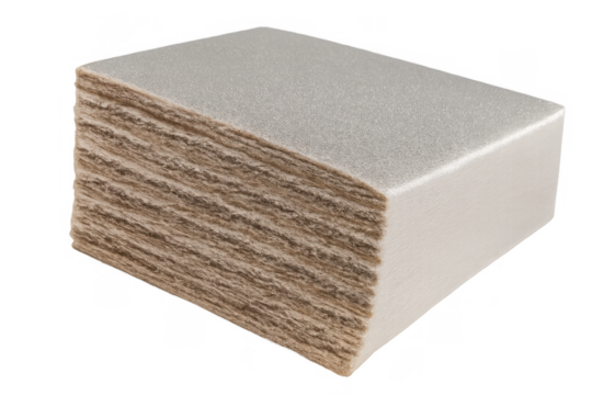 Thermal insulation panel showing layers of mineral wool, construction material for energy efficiency and soundproofing, transparent background