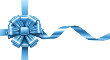 A beautiful blue ribbon bow with a flowing ribbon, isolated on a transparent background, perfect for gift wrapping and celebrations