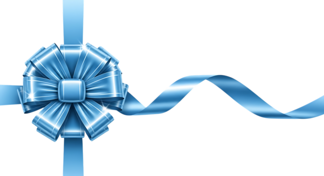 A beautiful blue ribbon bow with a flowing ribbon, isolated on a transparent background, perfect for gift wrapping and celebrations