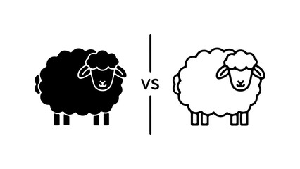 Black and white sheep comparison with transparent background