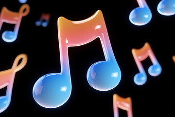 Glowing gradient music notes on black background