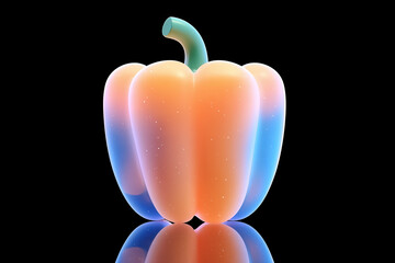 Vibrant multicolored bell pepper with reflective surface on black background