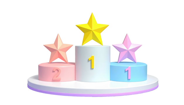 3D rendering of a podium with stars on top in pastel colors, illuminated against a black background
