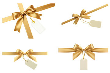 Golden ribbon bows with tags gold ribbon gift tag