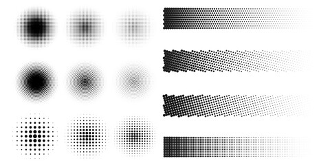 Halftone gradients. Dotted gradients, fine dot sprays, and seamless halftone dot backgrounds.