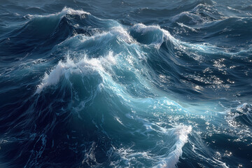 Turbulent ocean waves with sunlight reflection