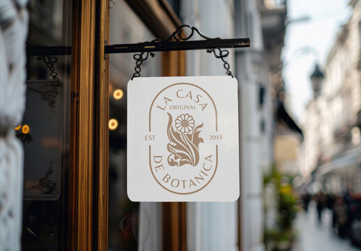 Elegant Botanical Shop Sign Mockup Psd