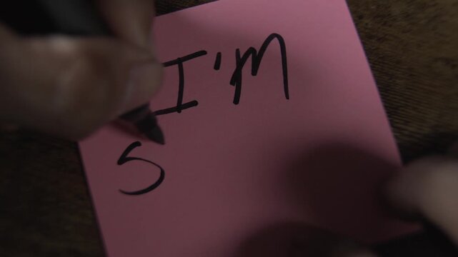 Hand writing i'm sorry note with sad face