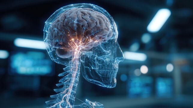 Digital Brain Illustration in Futuristic Technology Setting