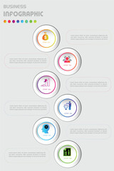 Clean vertical business infographic with colorful circular icons and step-by-step layout, ideal for data visualization, marketing strategy, and corporate presentations.