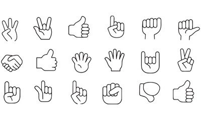 Hand Gesture Icon Set &ndash; Minimal Line Art Collection of Hand Signs and Symbols .