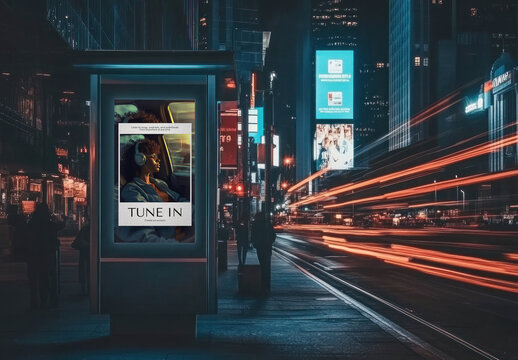 Urban Night Cityscape With Digital Billboard Mockup Psd