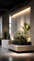 Modern Interior Design with Indoor Plants and Elegant Lighting
