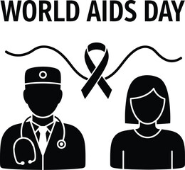 Doctor and patient with aids ribbon, supporting world aids day awareness
