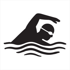 Silhouette of a swimmer in motion represented with simple black lines vector illustration