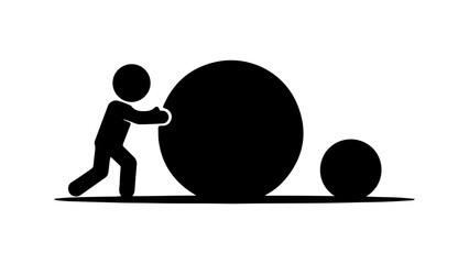 Person pushing large boulder with transparent background