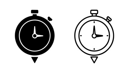 Stopwatch icons with outline and solid fill with transparent background