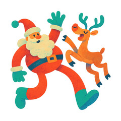 Fototapeta premium PNG Joyful Santa dancing reindeer illustration.