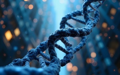 DNA helix as a skyscraper structure reflecting stock trends, biotechnology  economics, symbolizing genetic innovation in urban markets. High quality