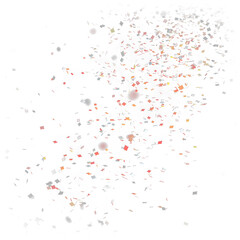 Stunning confetti bursts dynamically across the frame in vibrant red and gold, perfect for festive celebrations and adding a touch of glamour and excitement