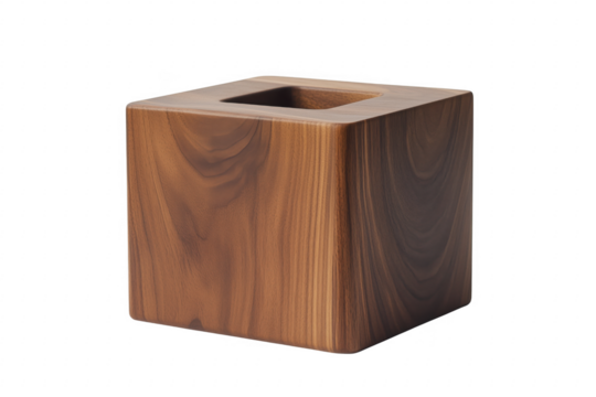 Wooden tissue box holder isolated on a transparent background