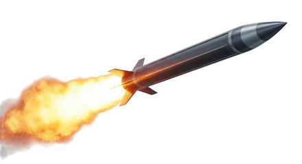 Flying rocket launching with fire and smoke trail isolated