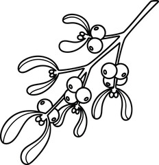 Mistletoe branch with berries drawn in minimalist style