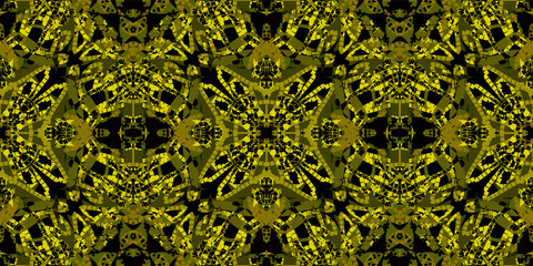 Intricate Kaleidoscopic Pattern in Yellow and Olive. Abstract Geometric Design for Art and Backgrounds Decor
