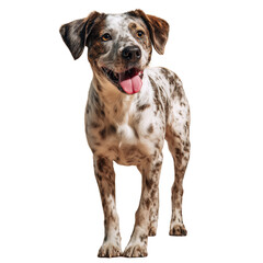 Adorable catahoula leopard dog with unique spotted coat standing and looking forward isolated on transparent background