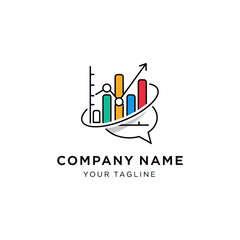 Colorful Bar Graph with Upward Arrow and Speech Bubble for Business Growth.