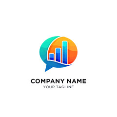 Vibrant Gradient Chat Bubble with Bar Graph Logo Design.