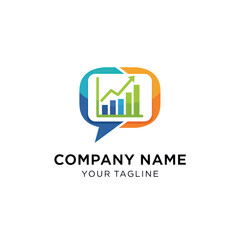 Business analytics logo with chart and speech bubble for company branding.