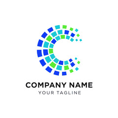 Abstract C Letter Logo Design with Colorful Pixelated Squares.