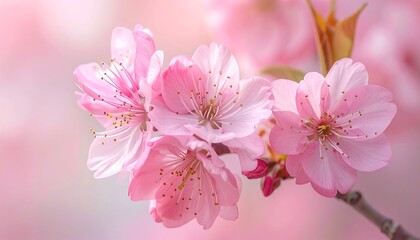 Naklejka premium Close-up of delicate pink blooms on a flowering branch