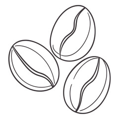 Simple line art illustration of three coffee beans isolated on a white background for beverage design
