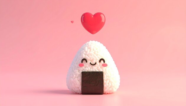 Cute Onigiri with Heart - A Kawaii Food Illustration.
