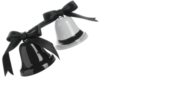 Separated Christmas bells with red ribbon and elegant bow decoration isolated on white background