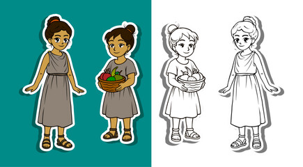 Ancient Roman Girls with Fruit Basket Sticker Set