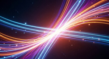 Obraz premium Energy Symphony: A dynamic display of vibrant, glowing lines of light converge and diverge, creating an energetic and futuristic composition.