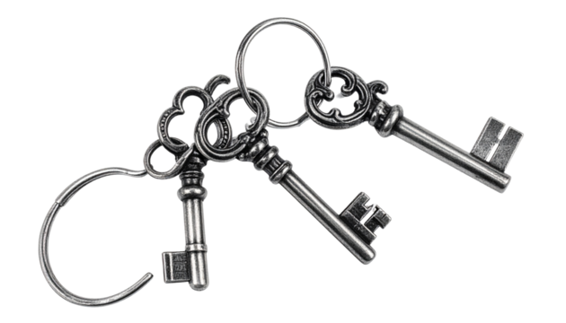 Old key chain on a ring, isolated on a white background - Powered by Adobe