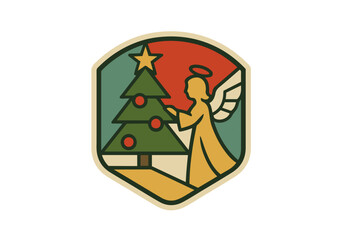 Christmas Badge Stamp Hand Drawn Illustration Vector Asset by AZ for UI/UX, Emblem, Patch, Logo, Print