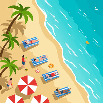 Overhead View of Busy Summer Beach Scene